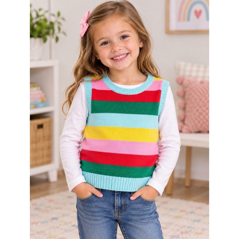Mini Boden Girls Wool Cashmere Blend Stripe Sweater Vest Tank 4-5Y NWT $47